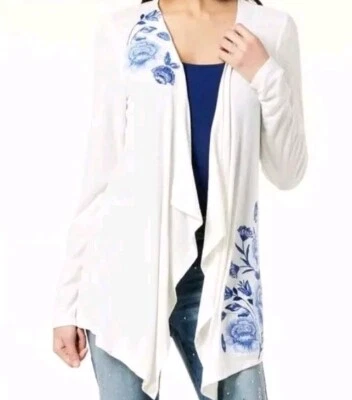 International Concepts INC semi transparente blanco/embr. Suéter azul con cortinas florales Foto 1 de 4