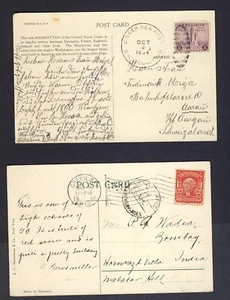 U.S. Two Shipmail Postcards .1908 to India,1934 to Switzerland - Picture 1 of 2