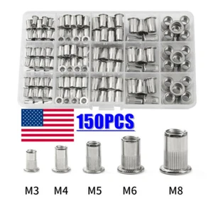 150Pcs M3-M8 Rivet Nuts Stainless Steel Threaded Insert Nut Nutsert Rivnuts - Picture 1 of 12