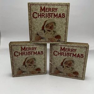 Juego de 3 bloques de madera Feliz Navidad Primitivos de Kathy 4 pulgadas X 4 pulgadas - Imagen 1 de 7