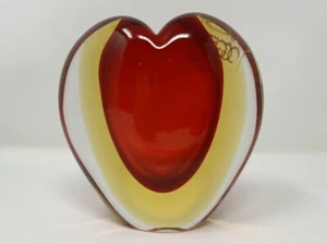"Florero Oggetti Murano Sommerso Italia de vidrio pesado en forma de corazón rojo raro 4""" - Imagen 1 de 6