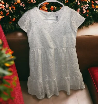 Vestido The Childrens Place Niñas Talla 14 XL Manga Corta Blanco Floral Encaje Plateado Foto 1 de 4