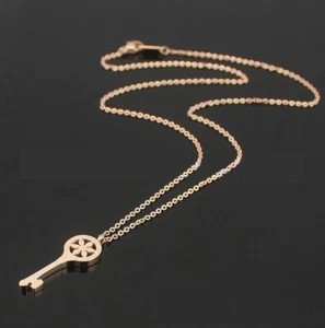Collar de cadena colgante de flor con llave de acero inoxidable de oro rosa de 14 quilates regalo PE6 - Imagen 1 de 5