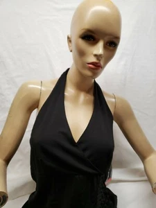 LBD Onyx Nite Black Halter Dress 8 Mock Wrap w/Fringe Sexy Night Out Polyester  - Picture 1 of 11