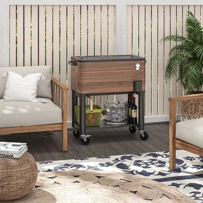 Outsunny Patio Cooler Cart with Bottle Opener 60 Qt. Rolling Ice Chest - Image 1 of 4