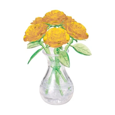 New - BePuzzled 3D Crystal Puzzle - Roses in a Vase (Yellow): 46 Pcs - Ages 12+ - Image 1 of 4