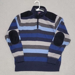 Paul and Shark Sweater Mens Large Striped 1/4 Zip Wool Long Sleeve Elbow Patches - Picture 1 of 15