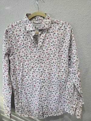 Camisa de vestir para hombre talla Express grande extra delgada blanca floral con rojo, rosa y azul Foto 1 de 4