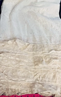 VTG Dressmaking Ecru Cotton Netting Tulle  w/Four Rows of Lace Trim 34" X 112" - Image 1 of 4