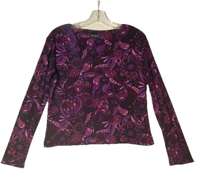 Top Harolds Vintage Manga Larga Cuello en V Talla L Geométrico Cachemira Floral Púrpura Foto 1 de 4