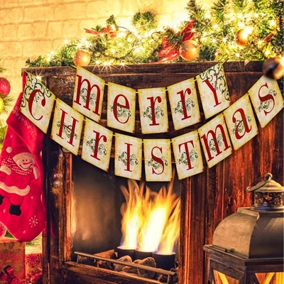 Merry Christmas Banner - Vintage Victorian Style Xmas Decorations,  - Image 1 of 4