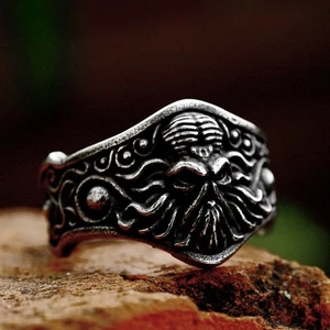 Anello Vintage Punk Polpo Alieno Teschio Acciaio Inox Uomo Biker Gioielli Ring - Foto 1 di 2