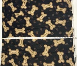 NEW Plush Fleece - Dog Bones on Black Background Last Piece 58” Wide  68” Long - Picture 1 of 3