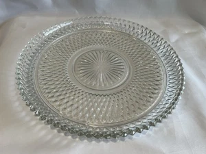 Piatto Torta Vintage Indiana Vetro Trasparente Punta Diamante Diametro 12" - Foto 1 di 8