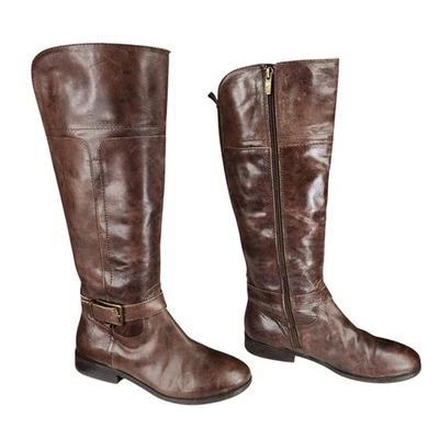 Marc Fisher Riding Boots 7M Women Stretch Zip Brown Leather Knee High Equestrian - Image 1 of 4