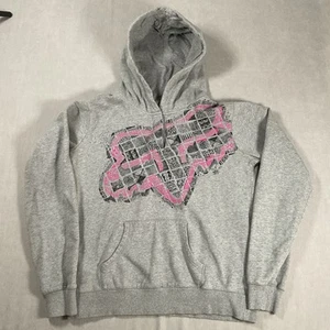 🔥 Fox Racing Hoodie Womens XL Gray Button Logo Sweatshirt Long Sleeve Hooded - Picture 1 of 17