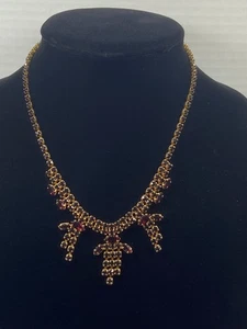 Vintage Granat Tschechisches Glas? Elegante goldfarbene Statement-Halskette mit Strass - Bild 1 von 11