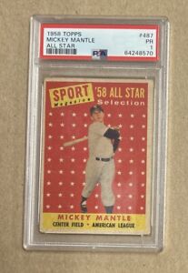 1958 Topps Baseball Mickey Mantle New York Yankees All Star Card #487 PSA 1