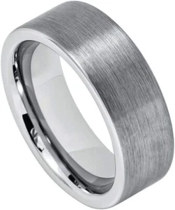 8mm Tungsten Carbide Brushed Pipe Cut Ring Wedding Band Ring - Picture 1 of 7