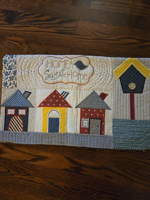 VTG Handmade Quilted Throw Pillow Cover Home Sweet Home 14.5 x 25" - Image 1 of 4