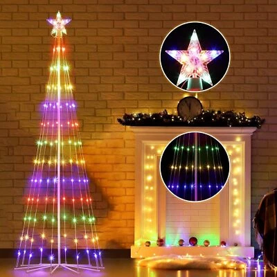 Cono de luz LED solar para árbol de Navidad de 6 pies decoración de Navidad con adornos de estrella para patio porche Foto 1 de 4