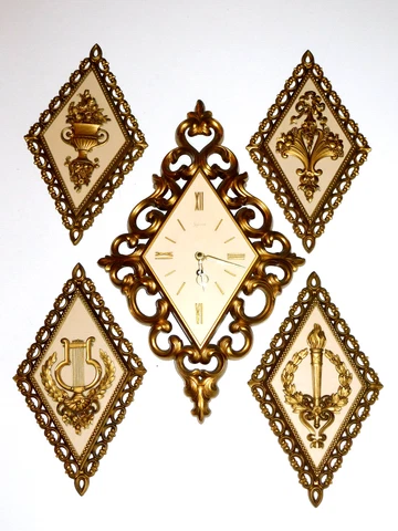 SYROCO MID CENTURY GOLD WALL CLOCK and PLAQUES SET VINTAGE Hollywood Regency Cover