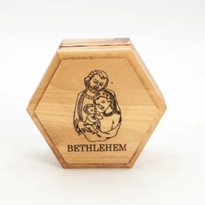 Holy Family Engraved Wooden Rosary Holder (Bethlehem), Hexagon - Picture 1 of 2