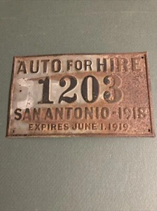 Placa de matrícula de Texas 1918 auto de alquiler San Antonio, Texas - Imagen 1 de 6