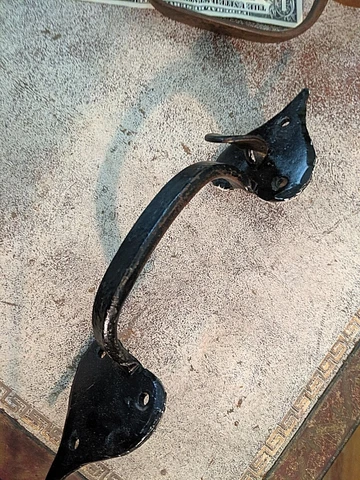 Early 10 1/2" Antique Hand Wrought American Iron Door Handle with Thumb Latch Cover