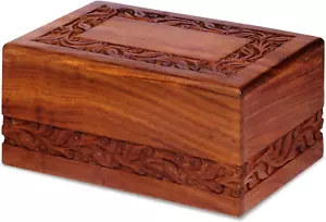 Wooden Keepsake Urn Box, Cremation Urns for Human Ashes, Handcarved Decorative M - Picture 1 of 12