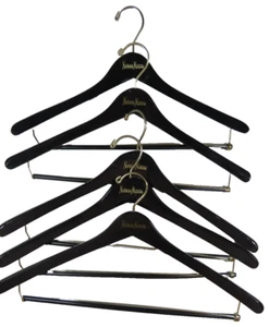 Lot of Five Neiman Marcus Wooden Suit Hangers Clothing Pants Jacket Black Glossy - Picture 1 of 6
