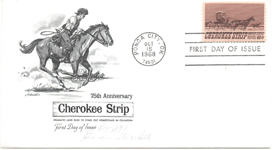 Scott 1360 FDC - 6 cent stamp - October 15 1968 - Cherokee Strip - Vintage - Image 1 of 1