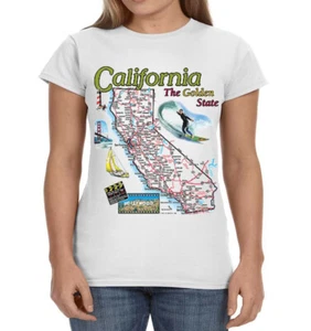 Ladies Graphic Tee - California State Map Souvenir T-shirt - Picture 1 of 1