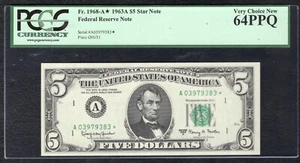 FR 1968-A* 1963-A $5 *STAR* FRN FEDERAL RESERVE NOTE BOSTON, MA PCGS UNC-64PPQ - Picture 1 of 2