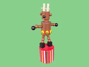 Push Puppet Wood Toy CHRISTMAS REINDEER Hand Painted Dancing Collectible Deer - Picture 1 of 7