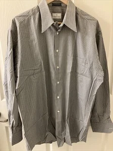 Ermenegildo Zegna Mens Striped Dress Shirt / Blue Gray White Tan Stripe Sz 41/16 - Picture 1 of 18