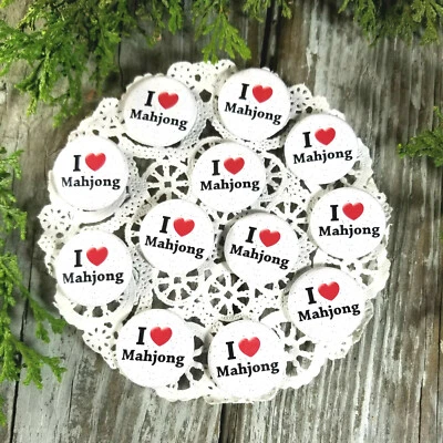 DECORATIVE GREETINGS INC. 10 Mahjong Pins 1 1/4" Pinback Buttons * Party Favor Gift USA Mah Jong New Pkg'd
