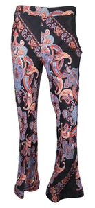 Pantalones de vestir CHLOE negros y multicolores estampado cachemir sarga satinada pierna acampanada 40 - Imagen 1 de 8