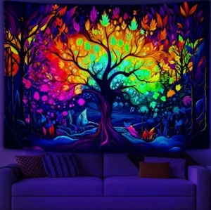 Blacklight Tree of Life Wall Art Wall Hanging Fabric UV Reactive Poster - Picture 1 of 6