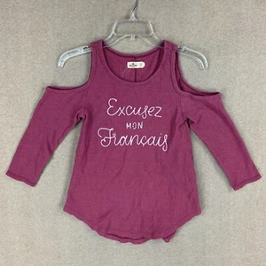 Hollister Womens Top XS Pink Cold Shoulder Tunic Waffle Knit "Excuse My Francais - Picture 1 of 9