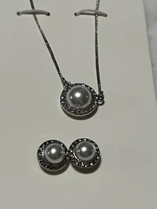 Lane Bryant 3 Piece Set Fashion Pearl Rhinestone Necklace w Earrings MSRP $29.95 - Picture 1 of 6