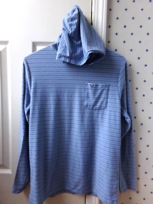FLAWS Vineyard Vines Blue Striped Hoodie XL T-Shirt Boys 18 Edgartown $50 - Image 1 of 4