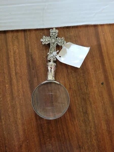 Silver Cross Jeweled Magnifying Glass Reader Beautiful New - Picture 1 of 5