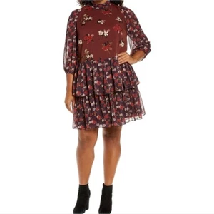 Vestido Eliza J Floral Lazo Espalda Gasa Volantes en Ruso Talla 10 - Imagen 1 de 10