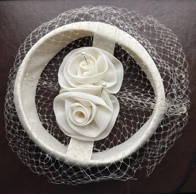 Vintage PILLBOX HAT Union Made Veiled Women’s White Cream 7” - Image 1 of 4