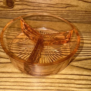 Vintage Depression Glass Divided Dish 3 Compartment Relish Nut Candy Dish | Pink - Picture 1 of 3
