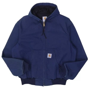Vintage Carhartt Duck Canvas J03 NVY Zip Up Hooded Jacket - Picture 1 of 9