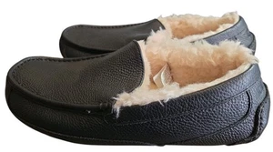Mens Ugg Ascot Slippers Size 12 Black Leather 5379B Wool Fleece Lined Free Ship - Picture 1 of 5