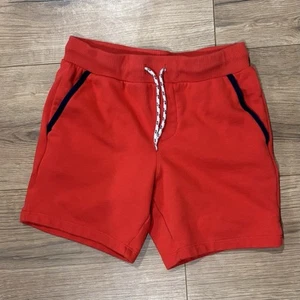 Janie and Jack Red Terry Cloth Cotton Shorts Navy Trim Drawstring Boy Size 7 - Picture 1 of 4