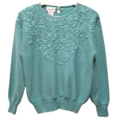 Suéter De Colección Jaclyn Smith Mujer Pequeño Verde Pastel Tejido Bordado Perlas Años 80 Foto 1 de 4